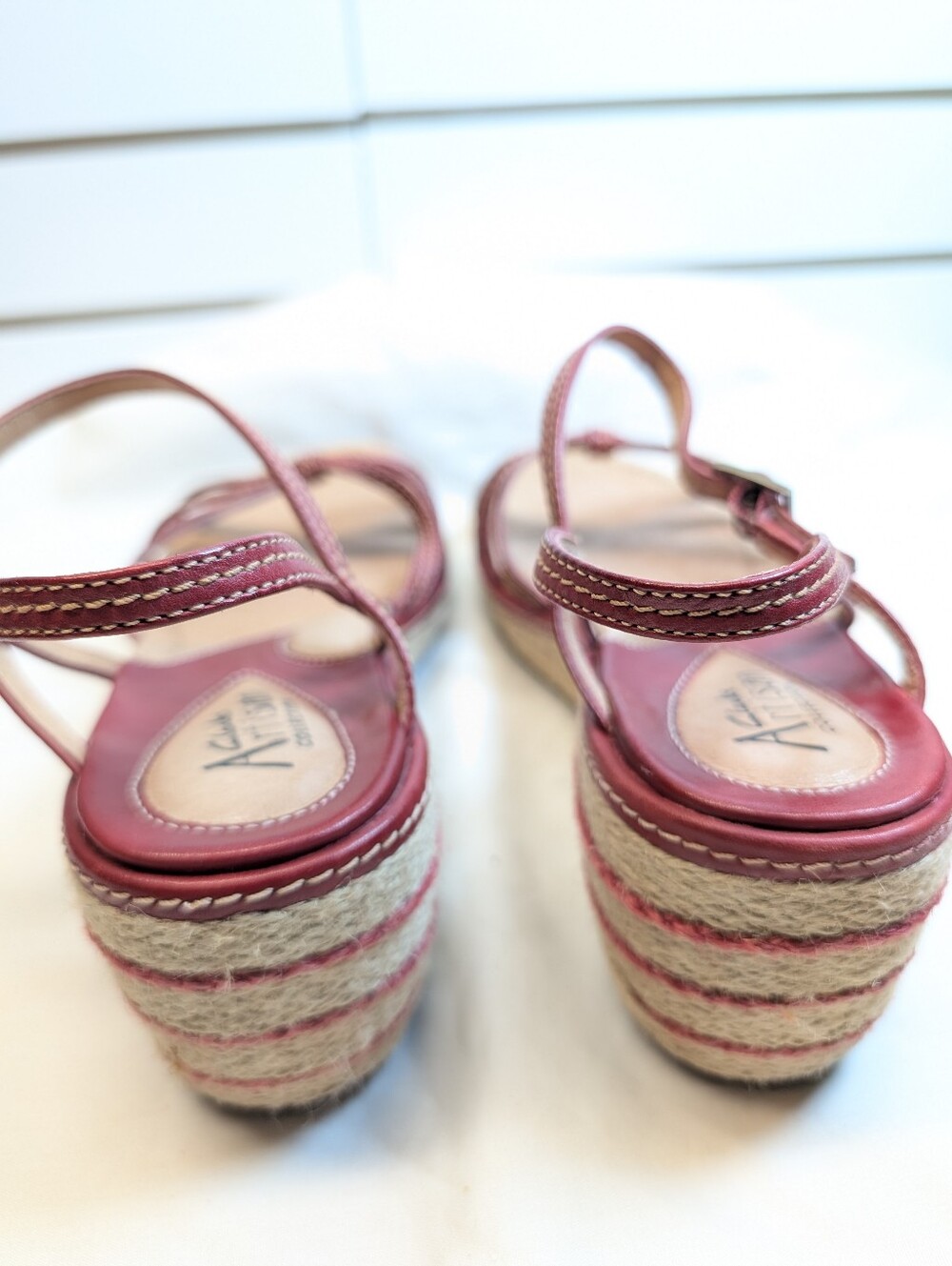 Clark's Artisan collection Strappy Wedge Sandals Dark Red Espadrille 9M NWOB - Picture 4 of 7